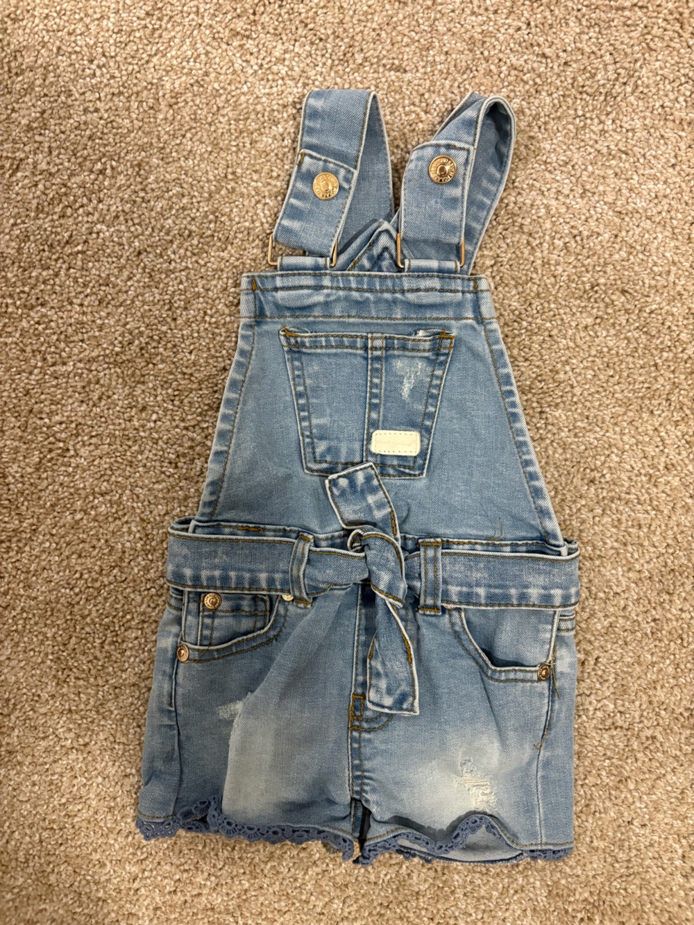 7 For All Mankind Baby Girls 12M Denim Shortalls Light Wash Tie Waist